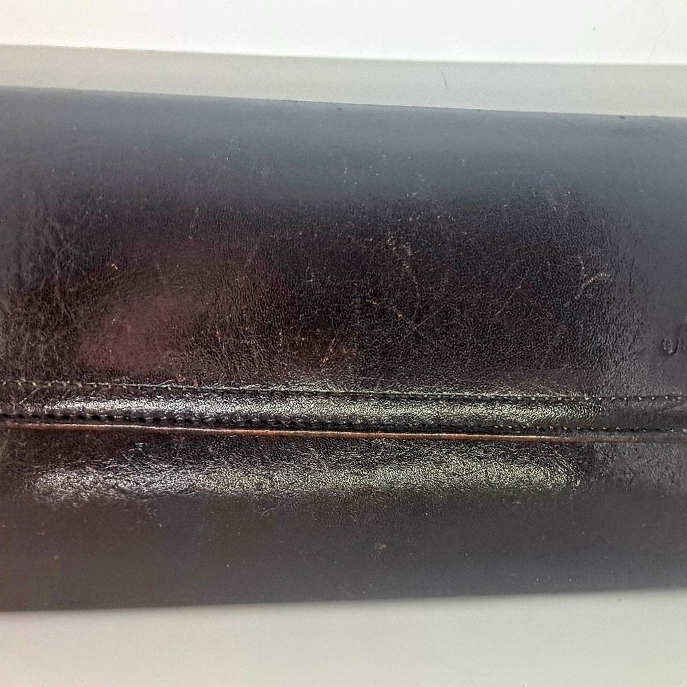 Vintage Monsac Brown W Trifold Leather W/Separate Checkbook Cover Wallet